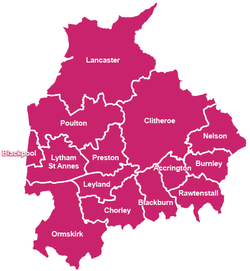 map of the areas we cover for fostering in lancashire