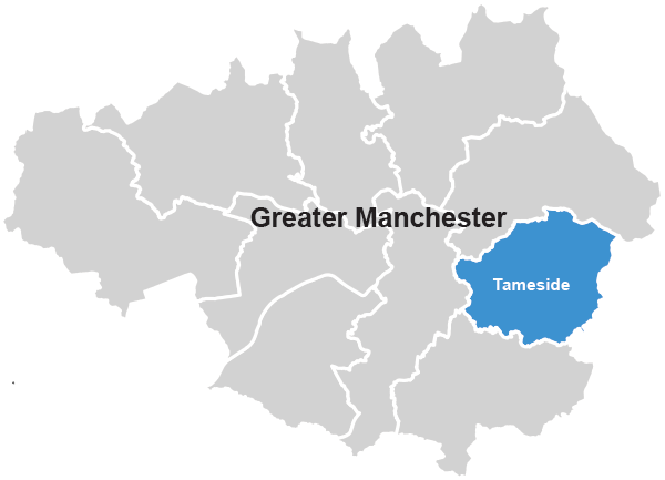 Map of Greater Manchester highlighting Tameside